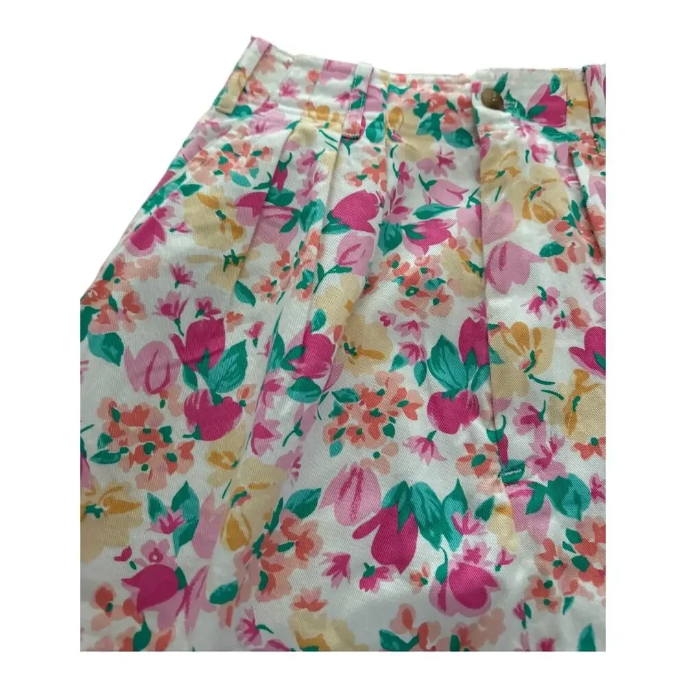 Vintage Hunt Club high waisted pleated floral, pockets, white, pink skirt size 8